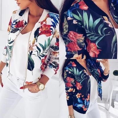 Women Jacket Fashion Ladies Retro Floral Zipper Up Bomber Jacket Casual Coat Spring Print Outwear Plus Size