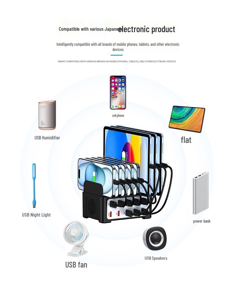 10-Port USB Charger with Stand - Multi-Port Power Strip, 5V 2A