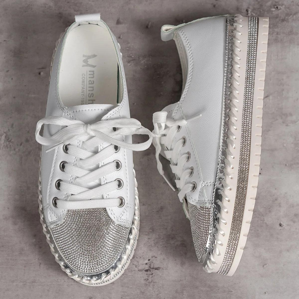 

Модные женские туфли больших размеров на каждый день Модные туфли на плоской платформе со стразами Мокасины на шнуровке Роскошные удобные женские кроссовки Zapatos Mujer 35 белый