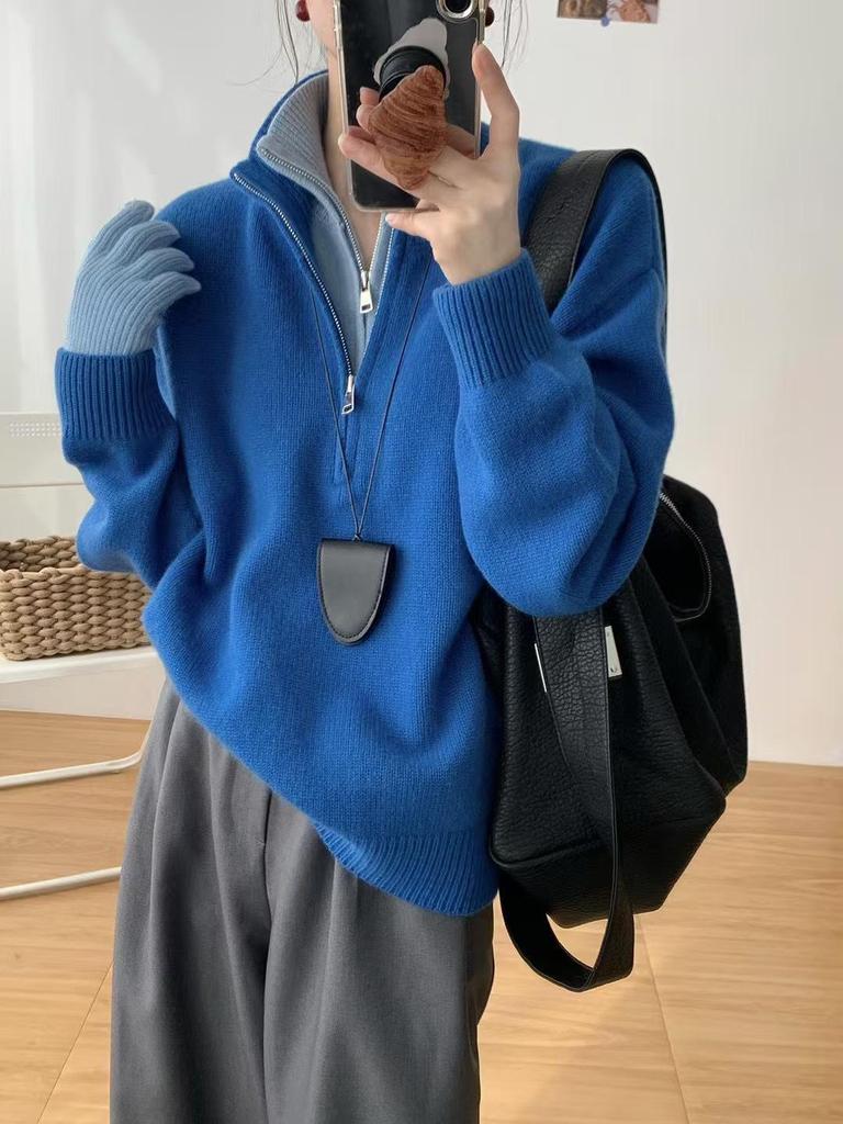 Korean Style High-End Zipper Wool Knit Top - 2024 Autumn/Winter Collection