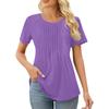 Womens T Shirts Short Sleeve Pleated  Casual Round Neck Summer Tops Blouses