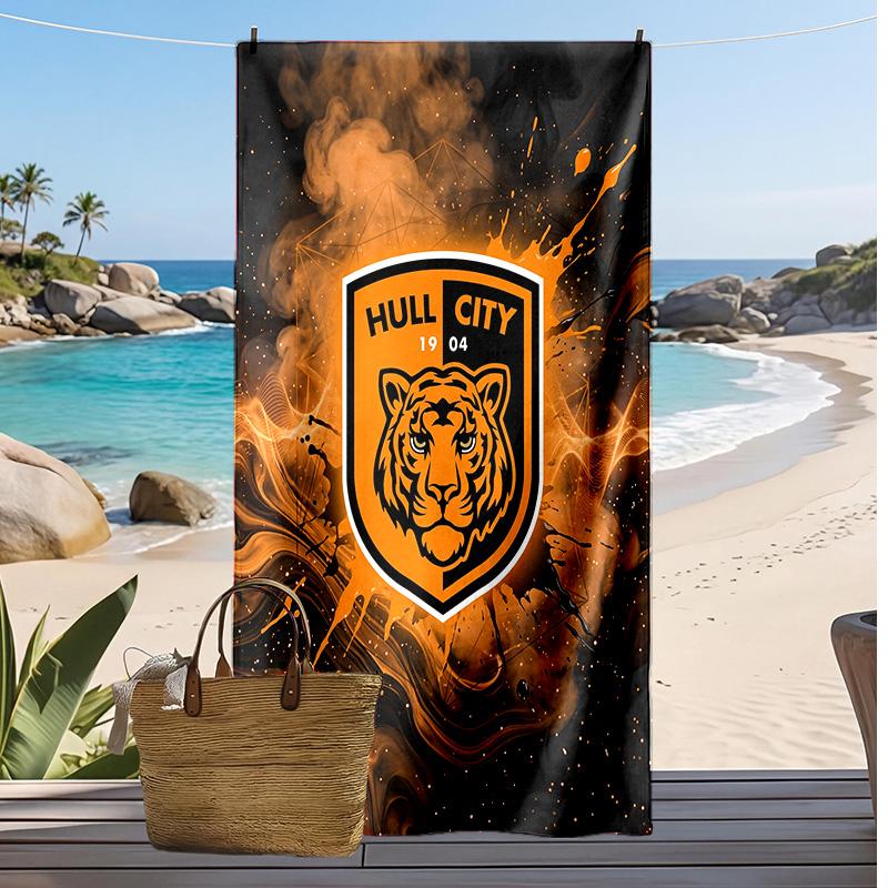 Hull City Football Print Beach Towel, Large Soft Quick Dry Towel for Beach Camping Swimming