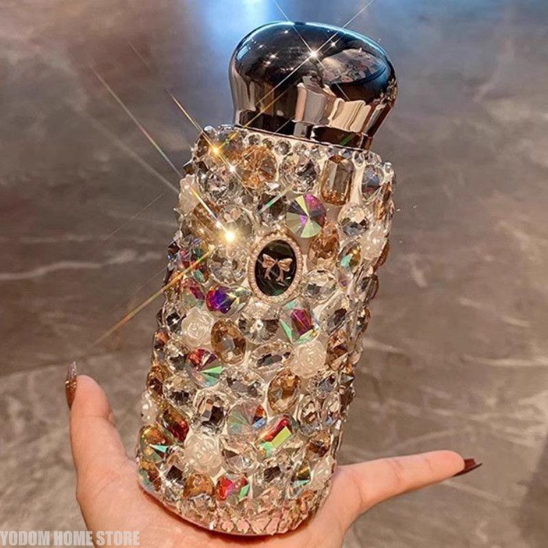 Bling Crystal Diamond Thermos Bottle Portable Stainless Steel Insulated Cup Sparkling Rhinestone Water Bottle Coffee Mug Tumbler