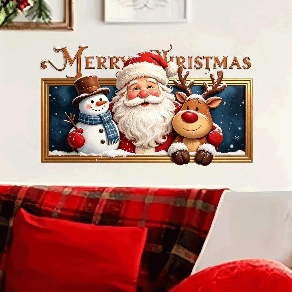 Santa Claus, Snowman, Reindeer Self-adhesive Wall Sticker for Bedroom Walls To Create A Festive Atmosphere