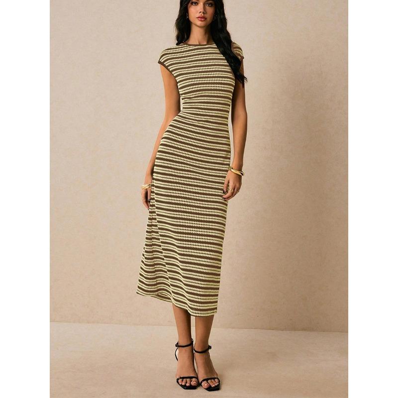 Striped Knitted Dress Sleeveless Slim One-step Skirt Medium and Long Women's Clothing