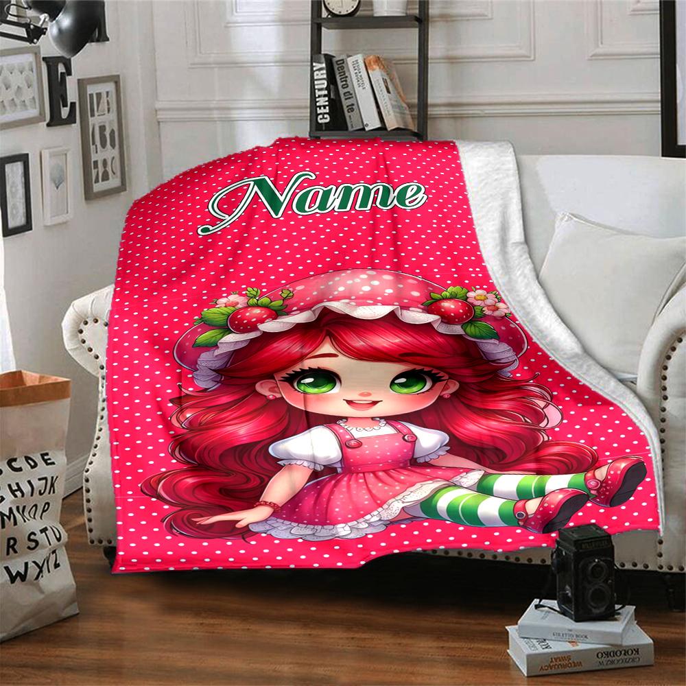 Custom Name Strawberry Princess Fantasy Party Blanket For Couch Bed Plush Cozy Fuzzy Blanket Super Soft Warm Blankets For Fall And Winter 0916256