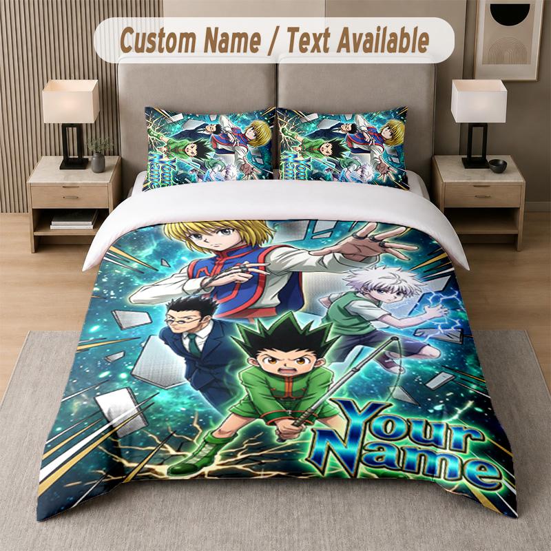 Hunter × Hunter 3Pcs Bedding Set, Personalized Custom Name Text, 1 Duvet Cover & 2 Pillowcases For Bedroom