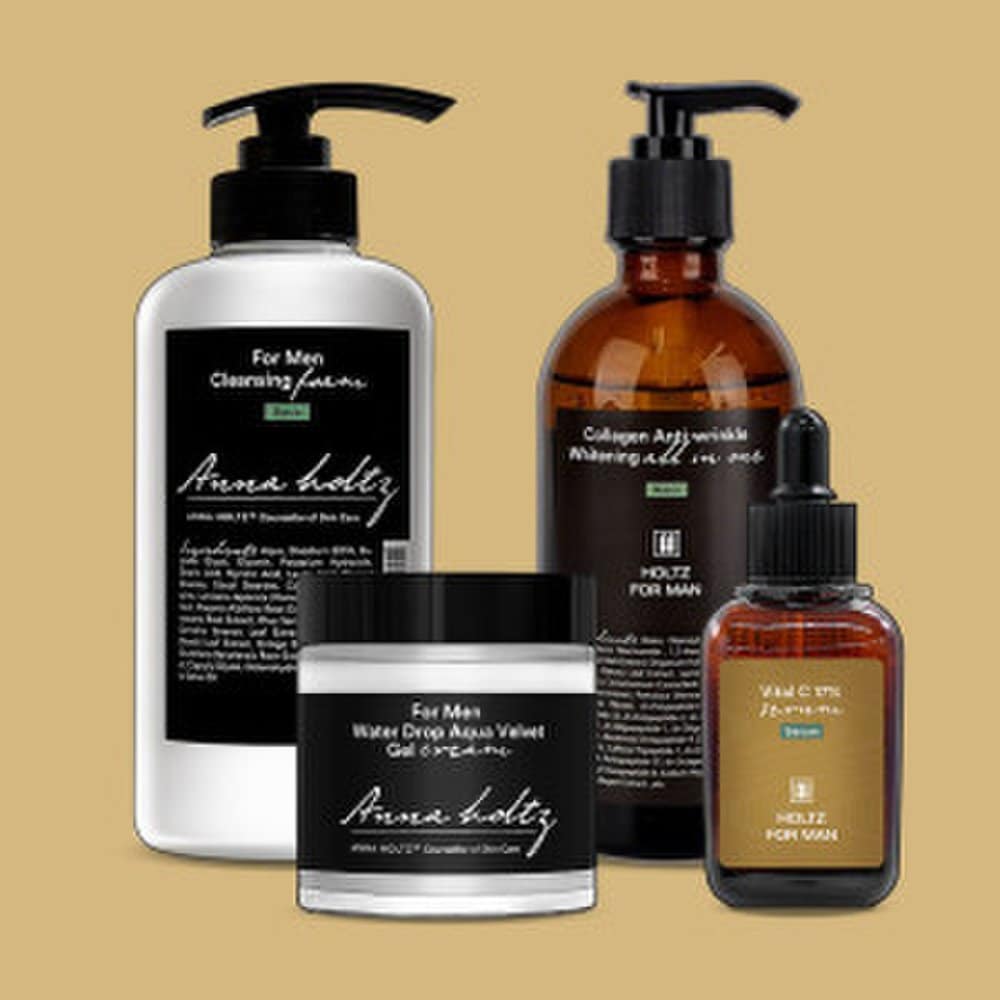 HOLTZ FOR MAN Homme Men's Cosmetics Foam Cleansing Moisturizing Cream All-in-One Skin Lotion Vitamin C Serum Basic 4-Piece Set