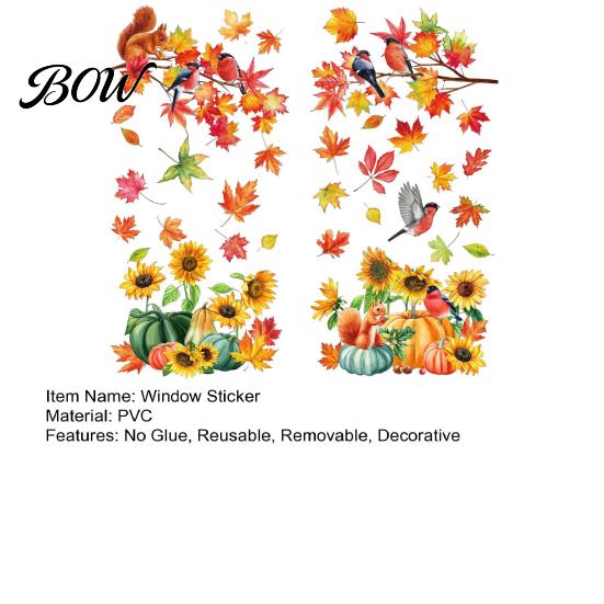Seasonal Store Window Decorations Autumn Harvest Decals, Sunflower Maple Leaf Pumpkin Bird Static Cling Stickers, No Glue Glass Decals Reusable