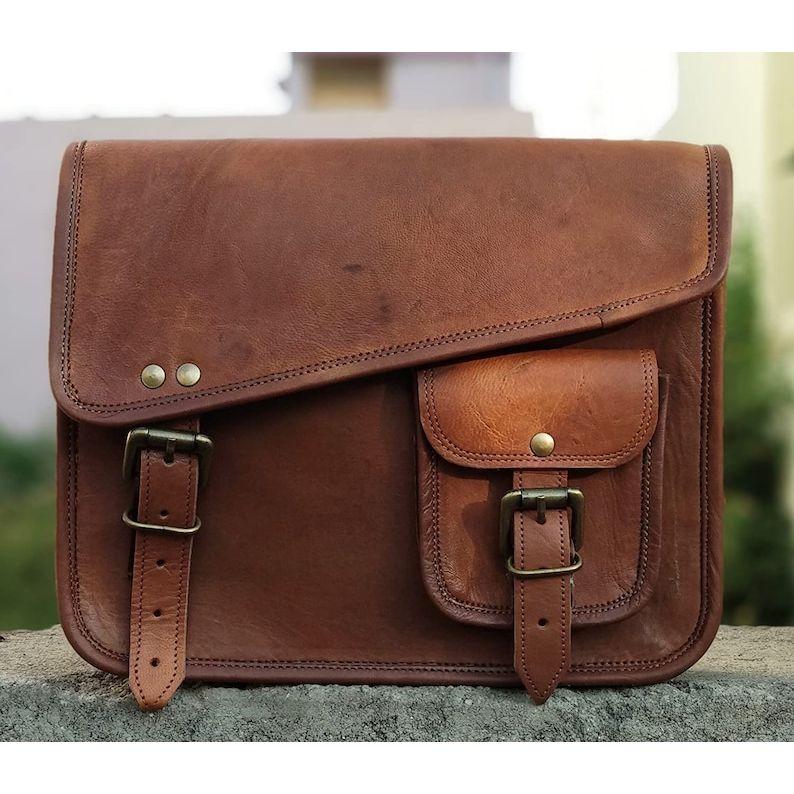 Stilvolle Herren-Umhängetasche aus echtem Leder, Braun, Murse, mittelgroß