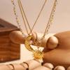 MamacitaSlay Classic Hammered Texture Star Sun Pendant Handmade Beads Three-Layer Stacked Necklace Women's jewelry on the neck