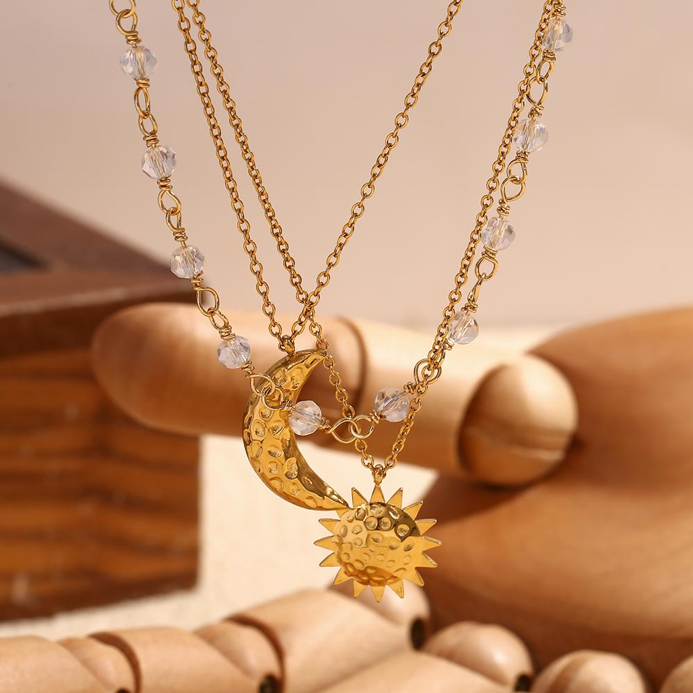 MamacitaSlay Classic Hammered Texture Star Sun Pendant Handmade Beads Three-Layer Stacked Necklace Women's jewelry on the neck
