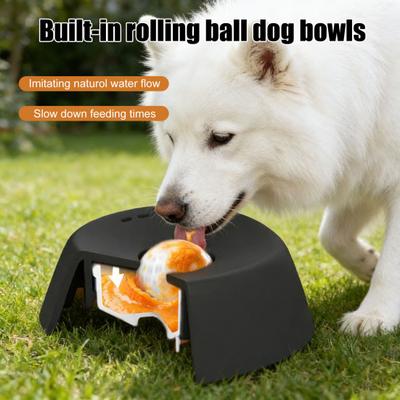 Dog Lick Bowl Slow Feeder with Rotating Ball Spill-Resistant Liquid Treat Feeder for Bone Broth Yogurt Peanut Butter Supplements Anxiety Relief