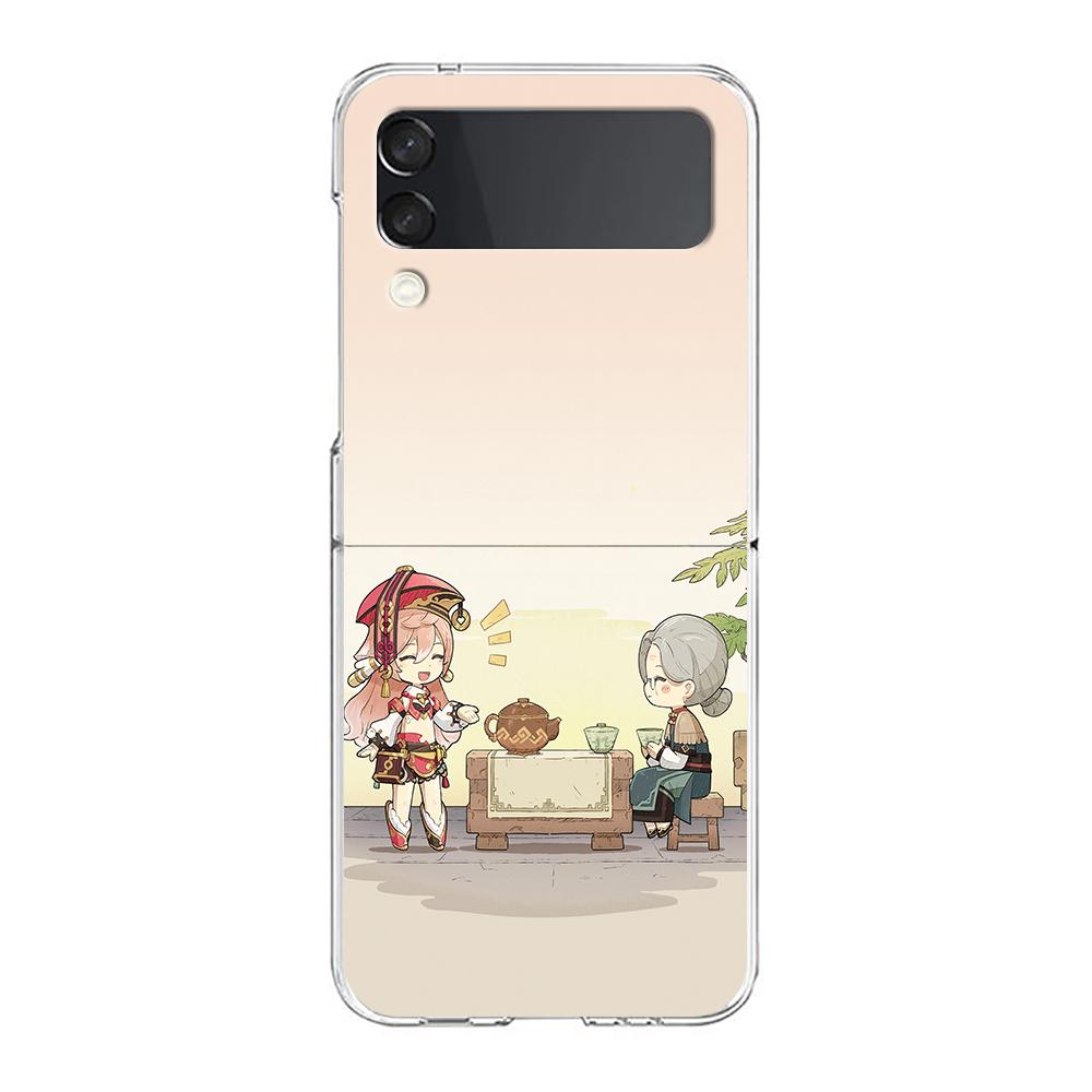Genshin Impact klee Sayu Qiqi xiao For Samsung Galaxy Z Flip 3 4 5 Hard Folding Clear PC Phone Case For Samsung Z Flip3 Cover