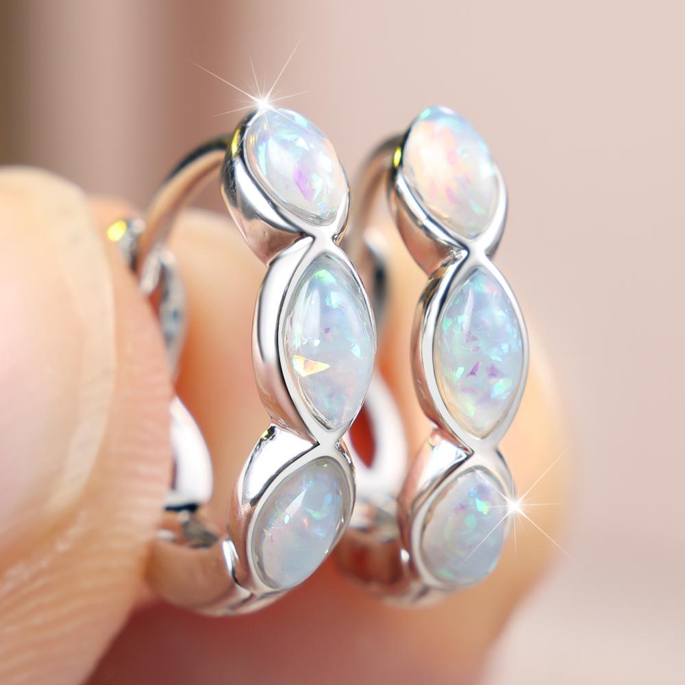 Elegant Two Colors Available Marquise Opal Hoop Earrings for Women Daily Wear and Party
