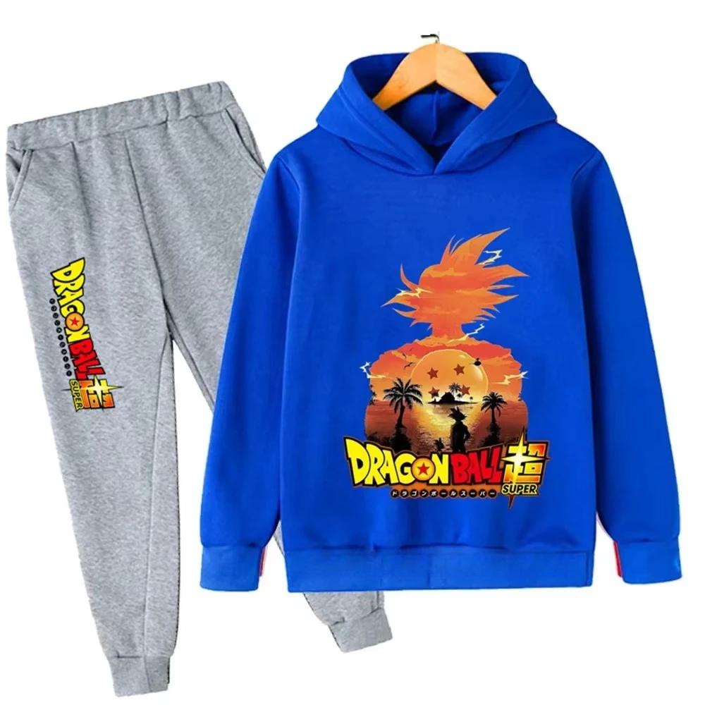 Jesień i Zima Nowy Anime Dragon Ball Wukong Komplet Bluz z Kapturem dla Chłopców Dziecięce Bluzy z Kapturem dla Dziewczynek Koszulki Sportowe dla Dzieci 3-12 lat