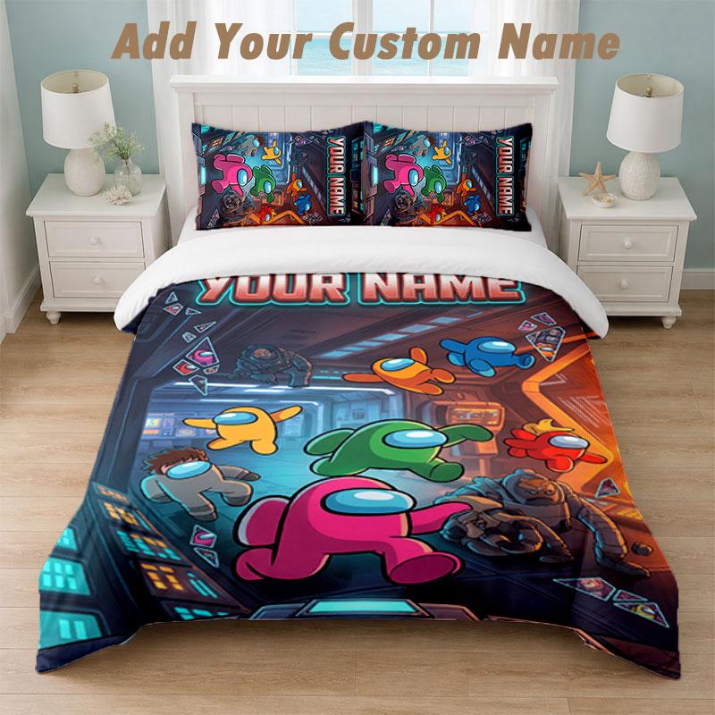 Bedding Set 1 Duvet Cover 2 Pillowcases Among Us Print Soft Bed Linen Bedroom Decor