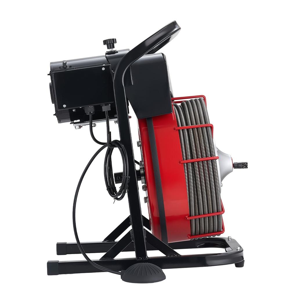 Drain Cleaner Machine 23m x 13mm, Sewer Snake Auger Manual Feed with 4 Cutters & Air-activated Foot Switch for 50mm to 150mm Pipes