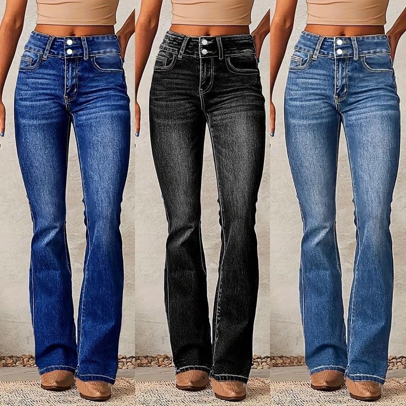 Nouveau jean évasé stretch vintage pour femme, pantalon en denim délavé taille moyenne avec jambe légèrement évasée pour le style de rue printanier