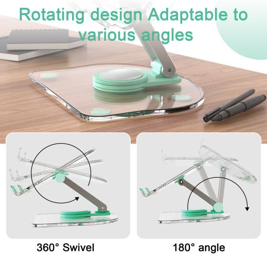 Soporte para Tablet de Acrílico Transparente Rotación de 360 Grados Altura Ajustable Soporte para Tablet Universal Plegable Soporte de Escritorio Accesorios para Tablet