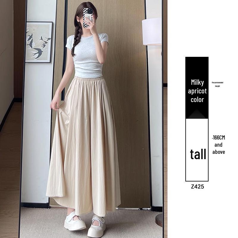 Yamamoto Women's High Waist A-Line Midi Culottes - Summer 2025 Ice Silk Casual Wide Leg Pants