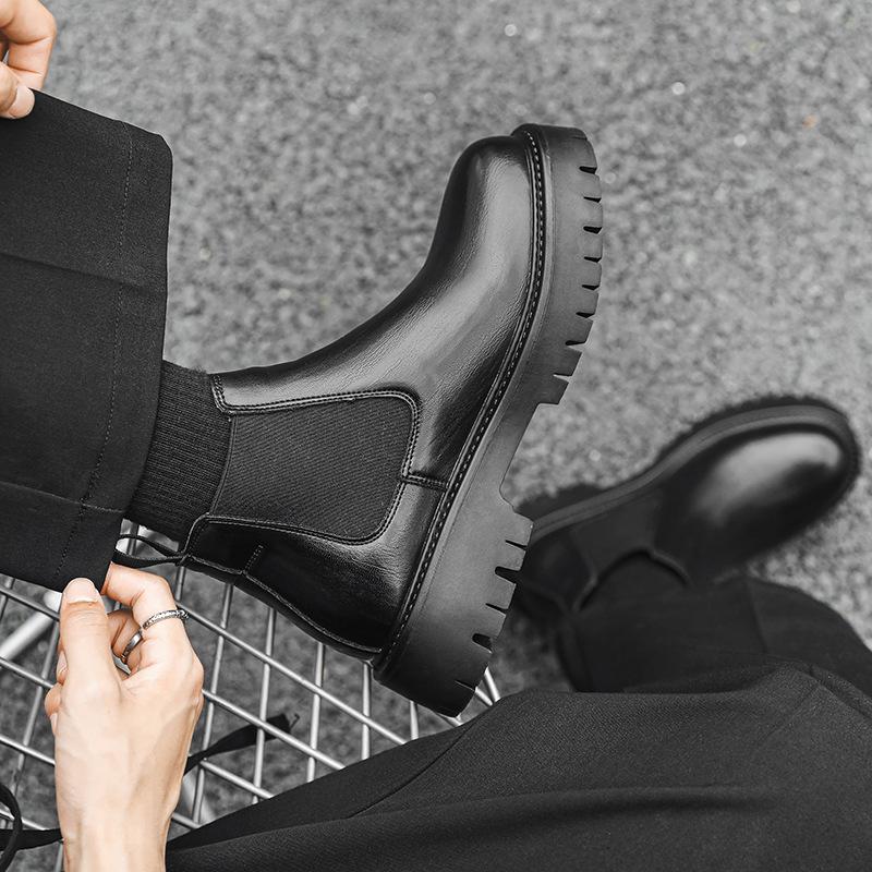 Men's New Casual Trend Autumn and Winter Martin Boots Thick-soled Heightening Velvet Large-size Tooling Boots 2113-J