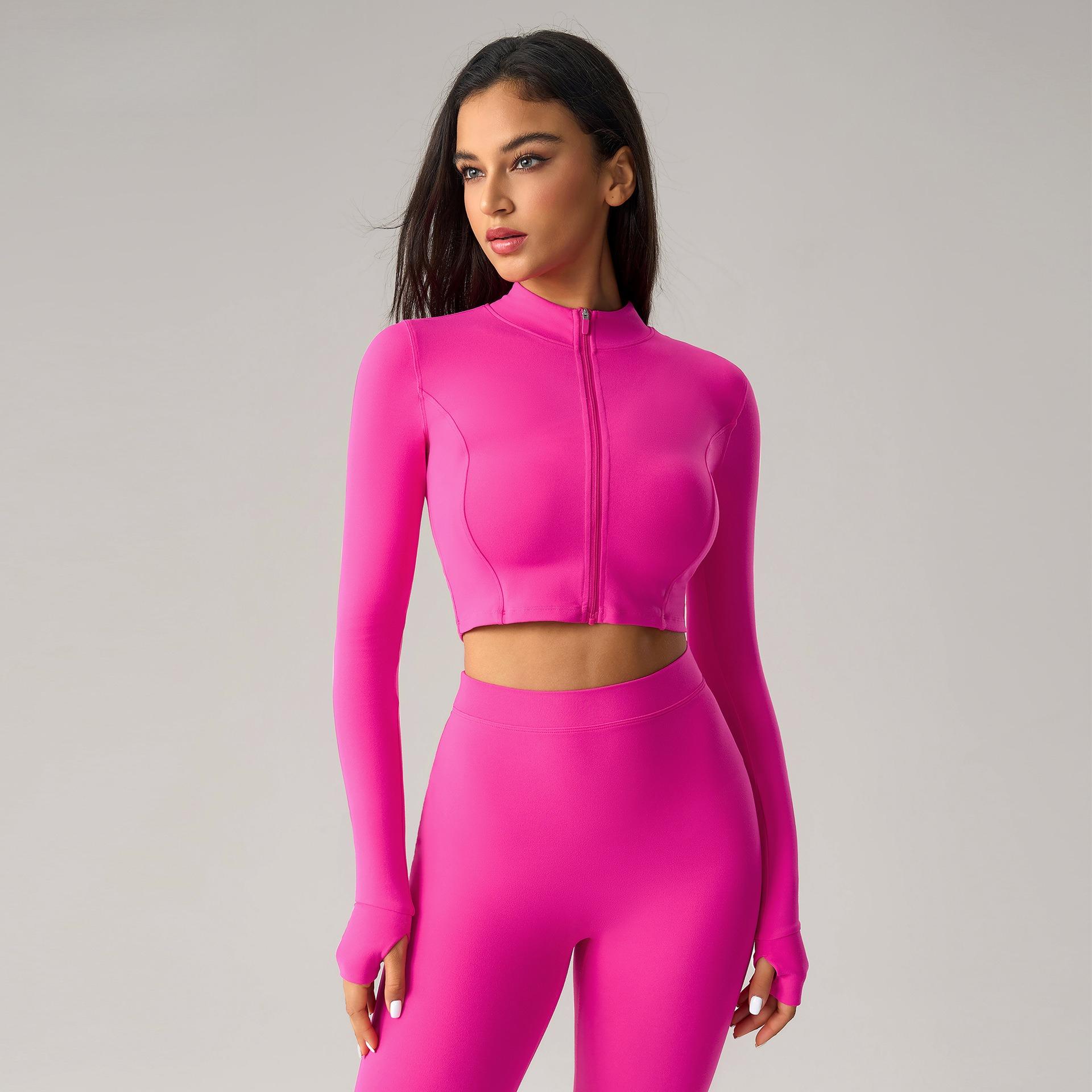 

Skinny short zipper sports jacket women s outdoor running fitness yoga suit long sleeves xl троянди рожеві кольору