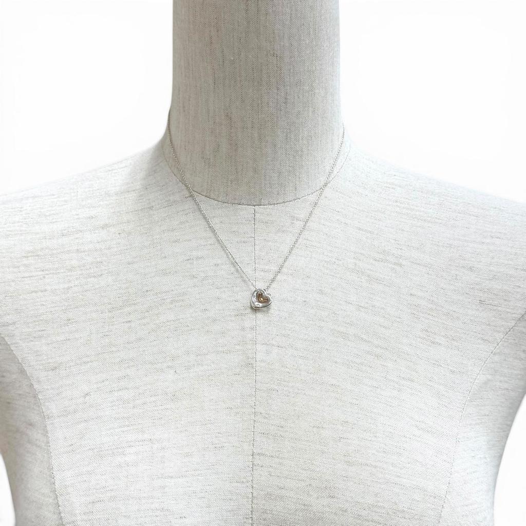 Great TIFFANY&Co. Necklace Open Heart Pendant Silver AG925 Women Used