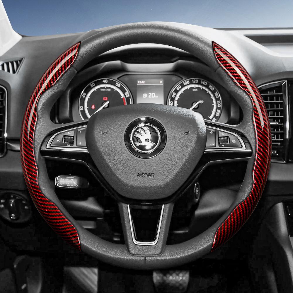 Suitable for Skoda Carbon Fiber Texture Steering Wheel Cover with Segmented Quick-Release Design, Durable, for Octavia Kamiq Fabia Kodiaq Karoq Enyaq