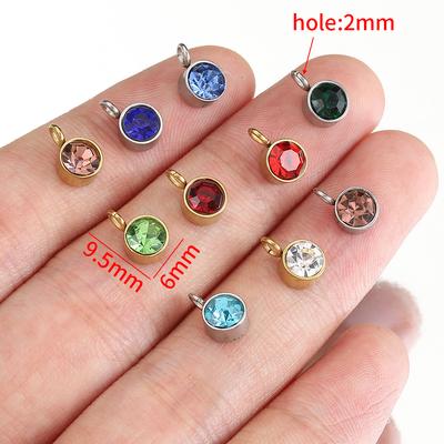 10 Stück Edelstahl Geburtssteine 6mm Zirkon Anhänger Strass Kristall Perlen für Halskette Armband Schmuckherstellung DIY