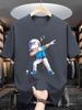 Men's Summer 100% Cotton Fashion Sports Leisure Loose Golf Player Pattern Printed Round Neck Short Sleeve T-shirt Top