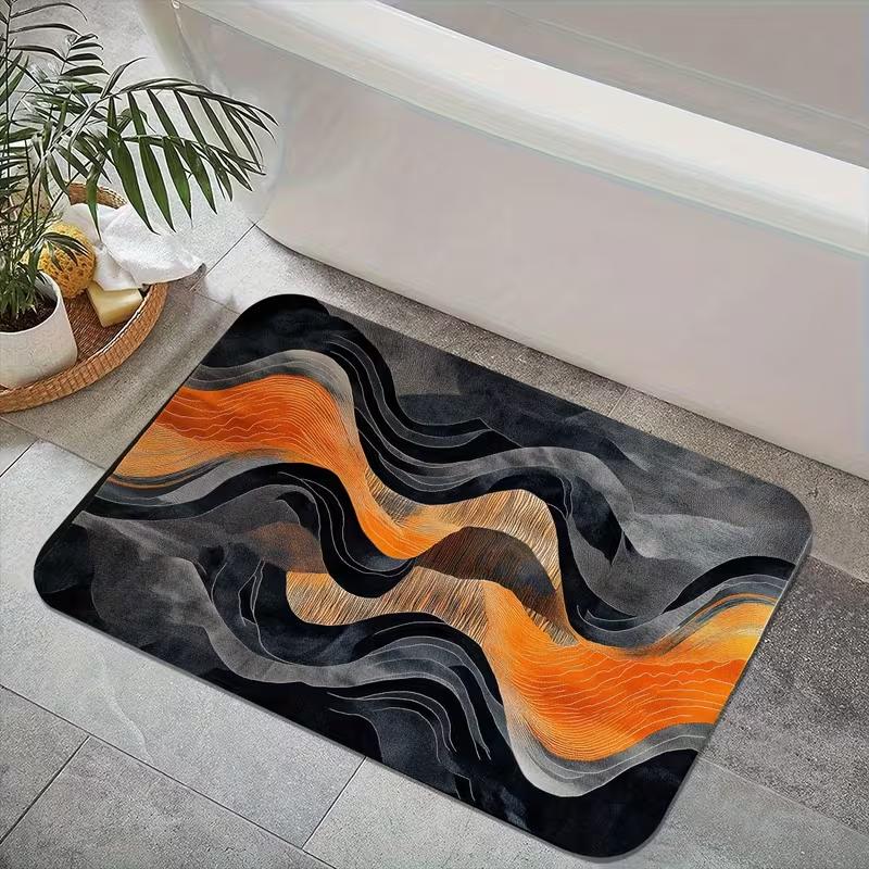 Abstract Wavy Stripe Print Doormat Soft Non-Slip Entryway Rug Geometric Wave Floor Mat for Home Entrance Porch Patio Decor