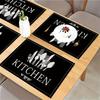 [4pcs Knife & Fork Placemats] 4pcs Linen Placemats | Black Knife & Fork Pattern | Kitchen Fabric Table Mats | Hotel Holiday Party Room Decoration