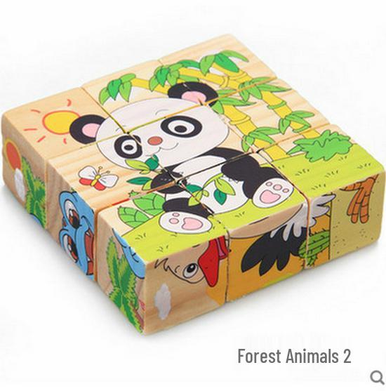 Children's 9-Piece Wooden 3D Puzzle Blocks - Six-Sided Painted Creative Toy for Kindergarten 