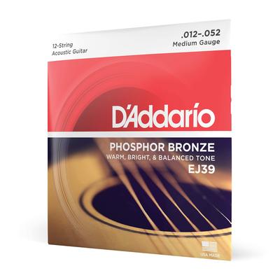 Acoustic Guitar Phosphor EJ39 D'Addario Strings, Bronze, Medium, 12-string, .012-.052,