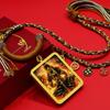Hand-Painted Gold Thangka Zodiac Amulet Necklace with Guardian Deities Pendant