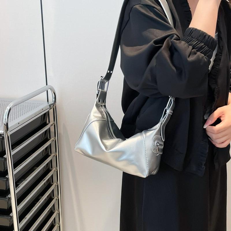 Y2k Cool Design Leather Zipper Single Shoulder Handheld Underarm Bag, Retro 2026 New Solid Color Bags