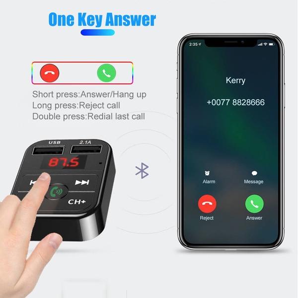 Bil Bluetooth 5.0 FM-sender Trådløs håndfri lydmottaker Auto MP3-spiller 2.1A Dual USB Hurtiglader Biltilbehør