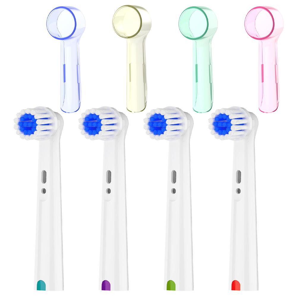 

4 шт. Мягкие сменные насадки для зубной щетки и 4 шт. Защитные колпачки от пыли для насадок, Совместимы с электрической зубной щеткой Oral B