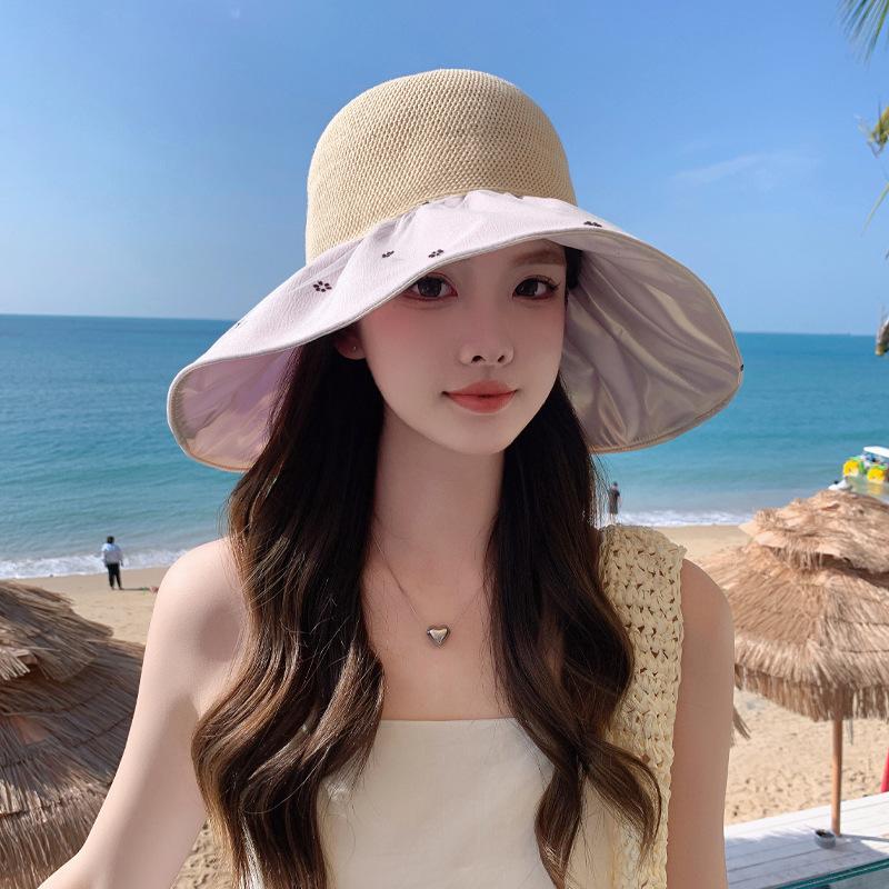 Color glue hat women's mesh bucket hat bow sunscreen sun hat summer mesh breathable sun hat