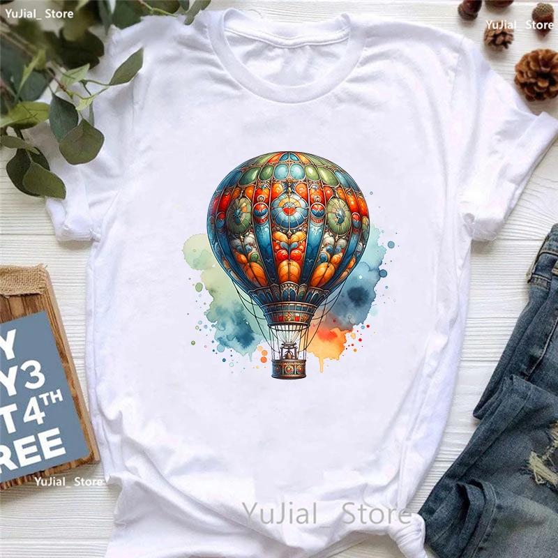 Colorful Hot Air Ballons Printed T Shirt Girls Rainbow Fashion Tshirt Unisex Clothes 2024 Summer Short Sleeve Tshirt Female