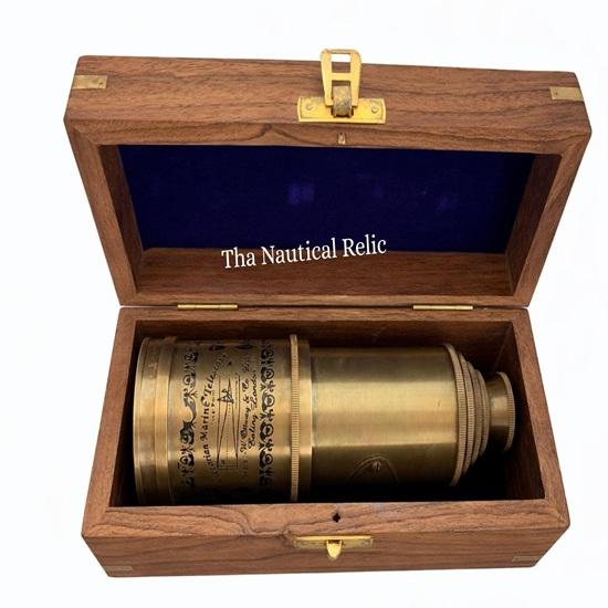 20 Inch Brass Telescope 30X Zoom Nautical Spyglass Wooden Box Vintage Gift Decor Captain