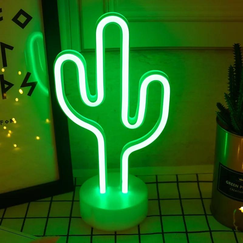 Base Decorative Bedroom Light Desktop Night Lamp Suitable for Wedding Birthday Party Decor 1pc Green LED Cactus Neon Light With
