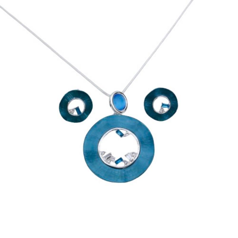 New enamel color hollow round stud earrings pendant set women's fashion high sense hollow ring necklace