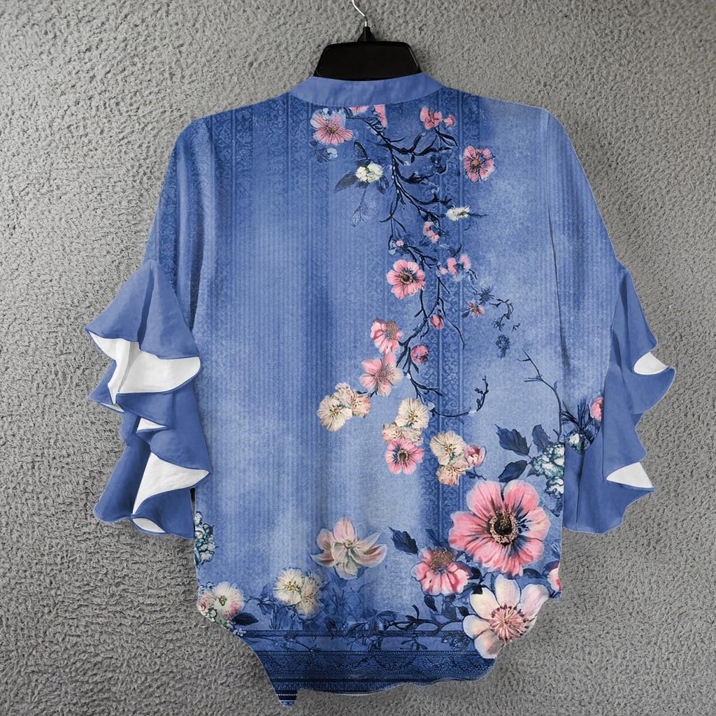 Summer Tops For Women Cute V Neck 3/4 Sleeve Blouses Floral Print Top Casual Shirts