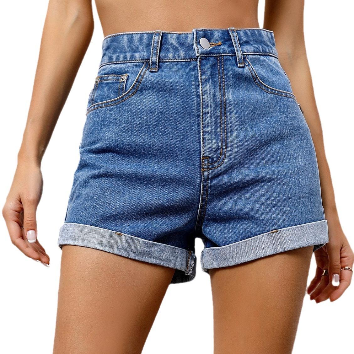 Women Summer High Waist Wide Leg Denim Shorts S