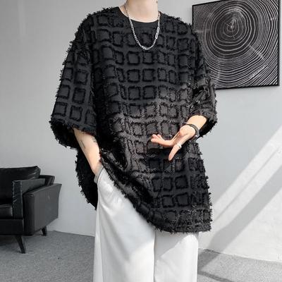 Dark Short-sleeved T-shirt Men's Fragrance and Cool High-end Design Student Heavy Neckline Handsome Ins Half-sleeved Sleeves