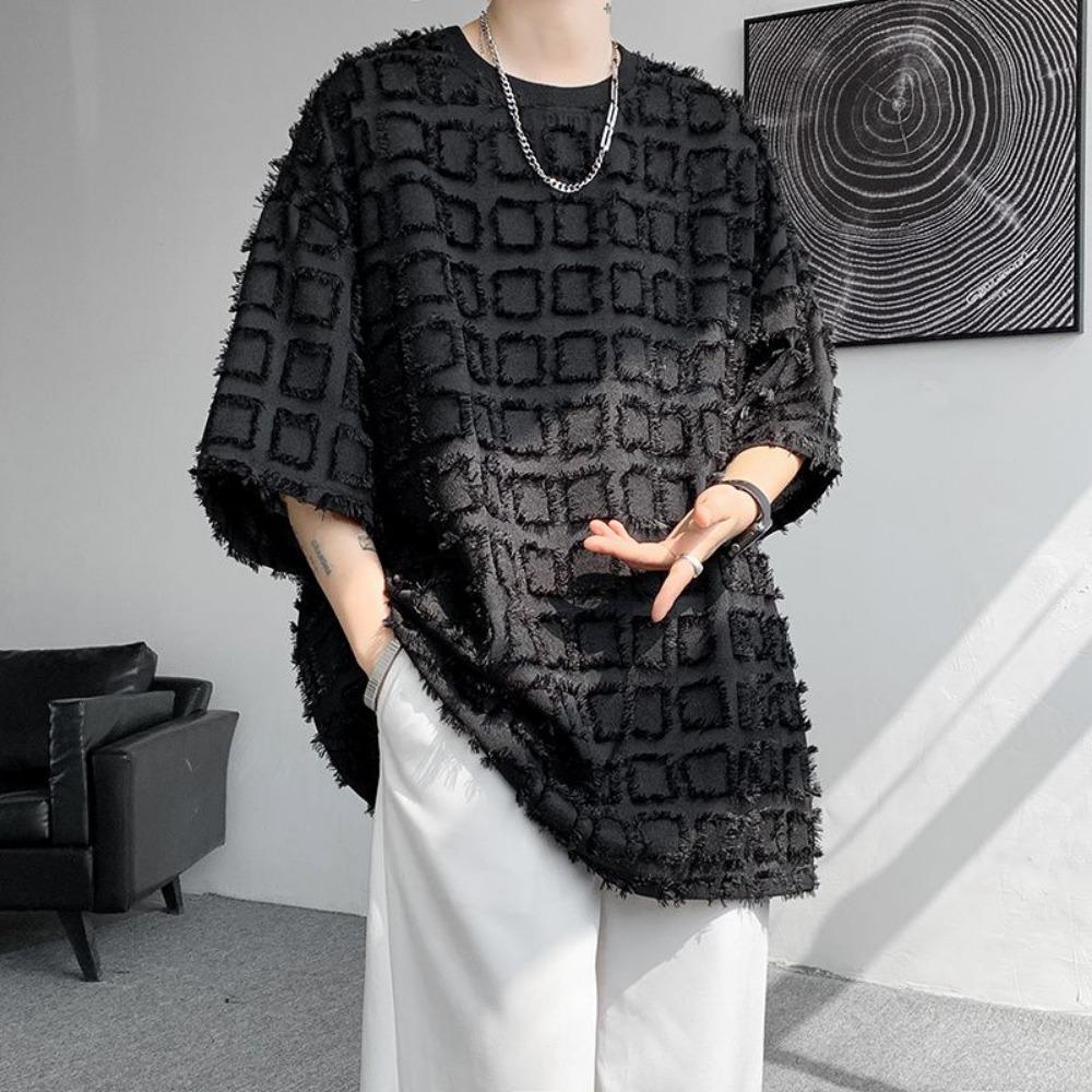 

Темная футболка с короткими рукавами Мужской аромат и крутой дизайн высокого класса Студенческий Тяжелый вырез Красивый Ins Рукава до локтя 3XL чёрный