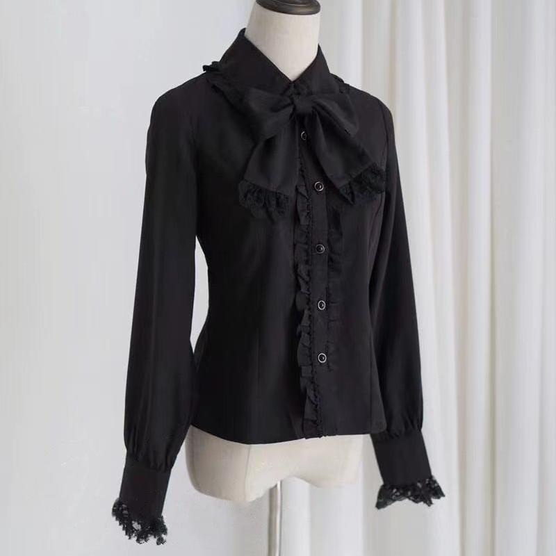 

Женские милые рубашки с длинным рукавом и бантом в стиле Лолиты, милые топы на весну и осень XL чёрный