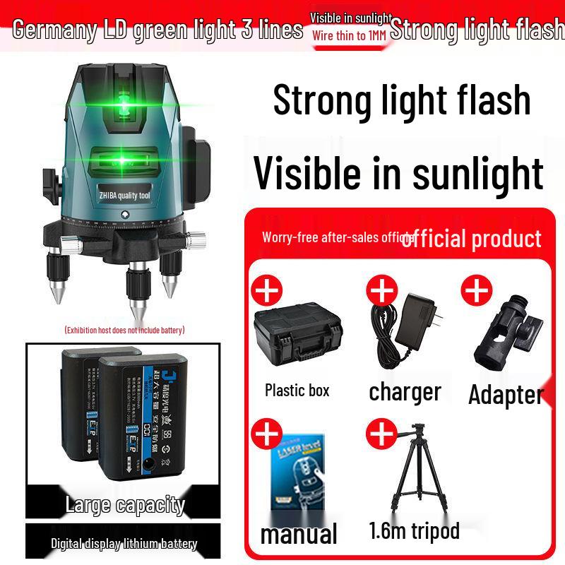 High-Precision Outdoor Green Laser Level - 2, 3, or 5 Lines with Infrared Automatic Leveling